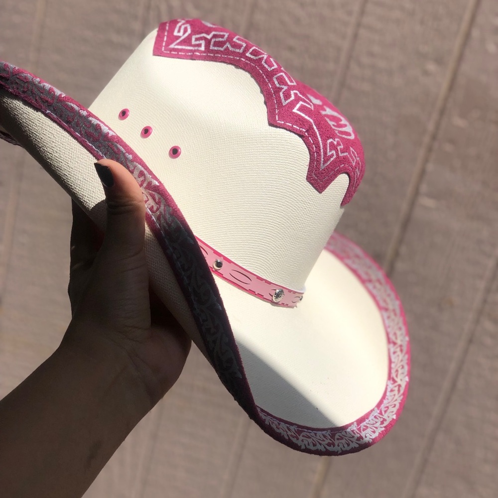 White  cowboy Pink color top suede